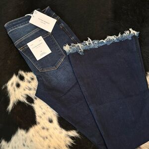 New with tags, Flying Monkey raw hem flare dark denim jeans, size 29.